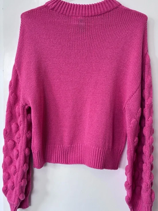 Divided| H&M| Barbie Pink Balloon-Sleeve Cozy Crewneck Sweater Sz S - Picture 4 of 6